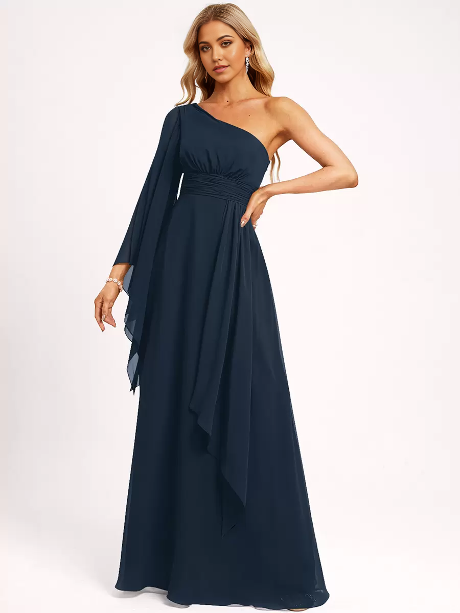 A-line One Shoulder Chiffon Floor-Length formal dresses evening gown Prom Dress