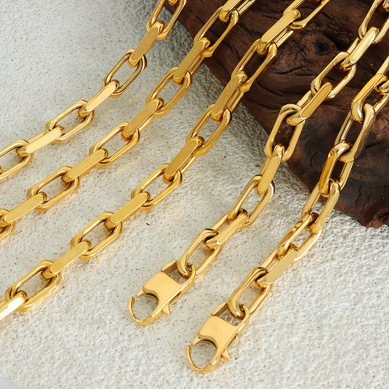 Full view of the durable 18K gold plated Cuban chain necklace and bracelet.