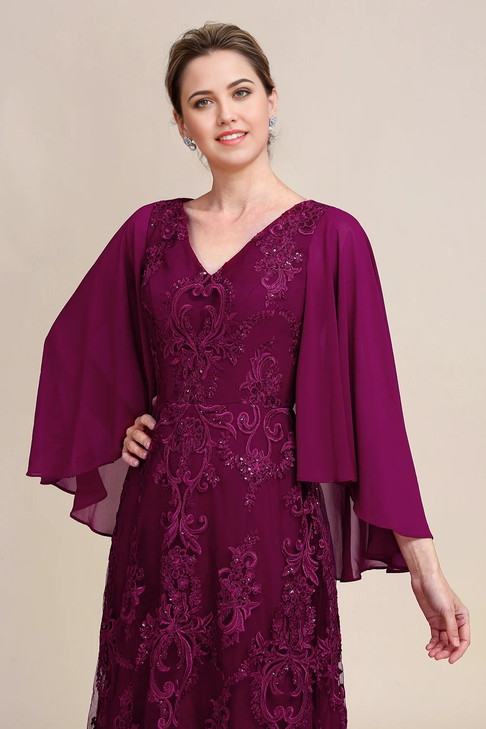 Batwing Sleeves Beaded Mother of the Bride Dress