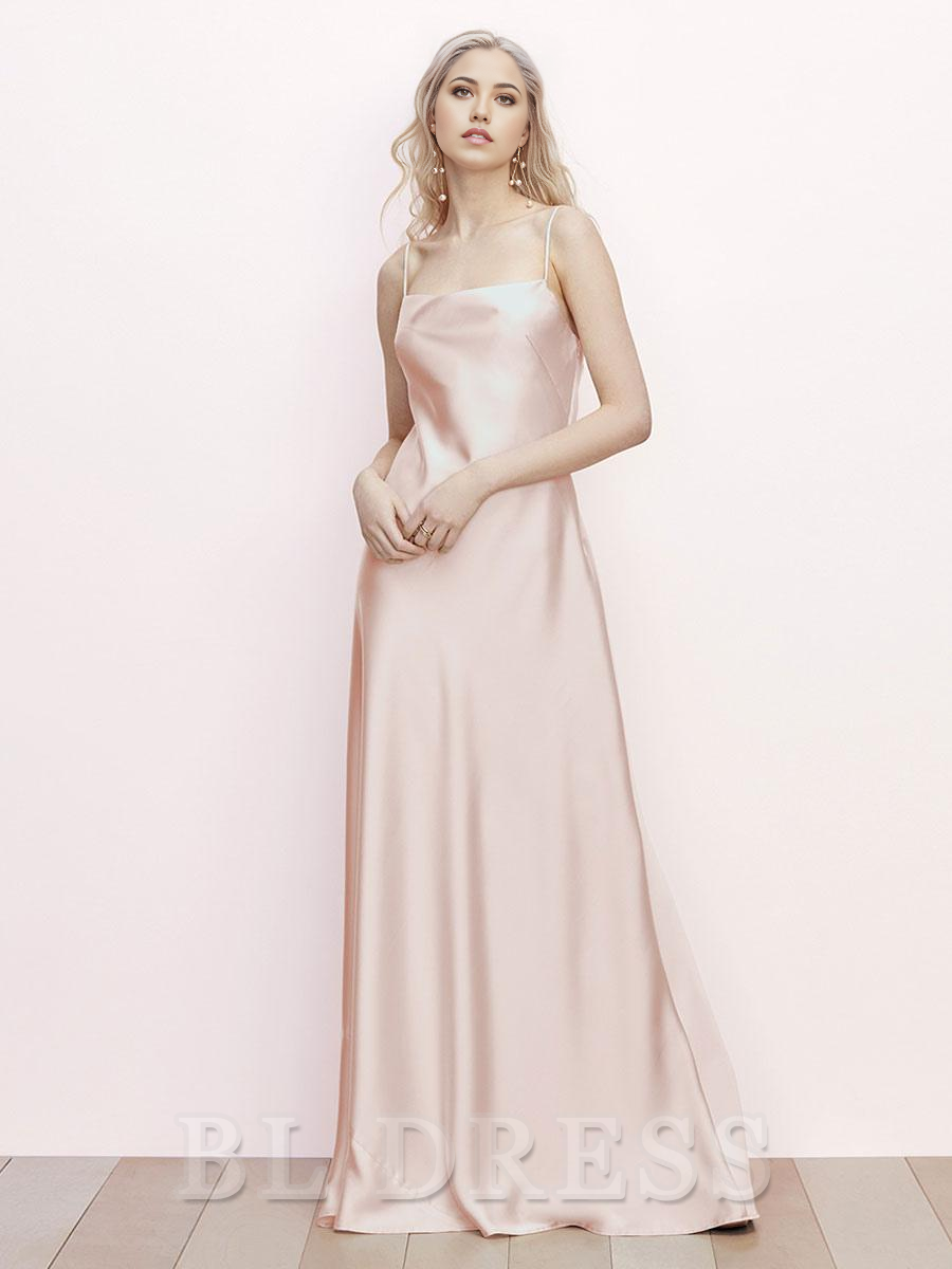 A-Line Spaghetti Straps Floor-Length Backless Satin formal dresses evening gown Prom Dress