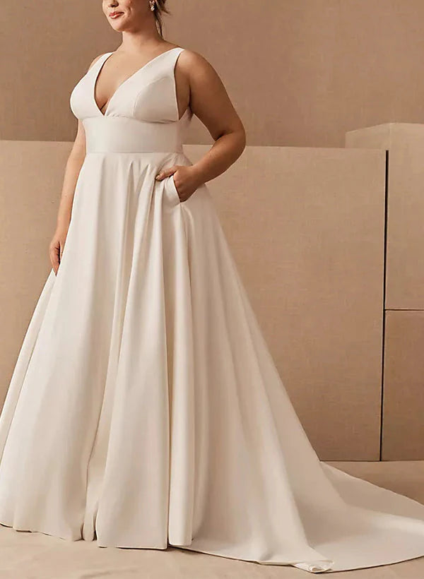 Plus A-Line Princess V-Neck Plus Wedding Dress