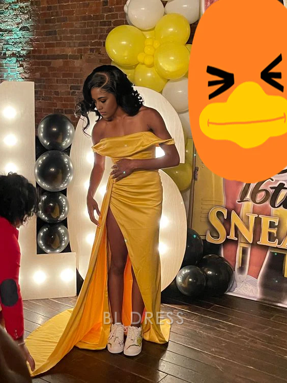 Mermaid Elegant Off The Shoulder Yellow formal dresses Bridesmaid Dresses evening gown Prom Dress