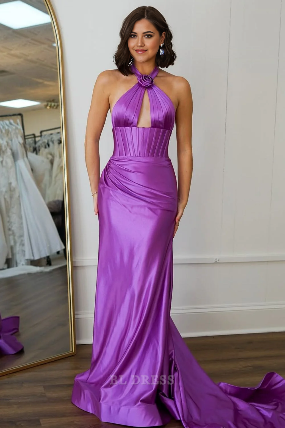 Mermaid Halter Neck Backless Sweet Long Satin formal dresses Bridesmaid Dresses evening gown Prom Dress