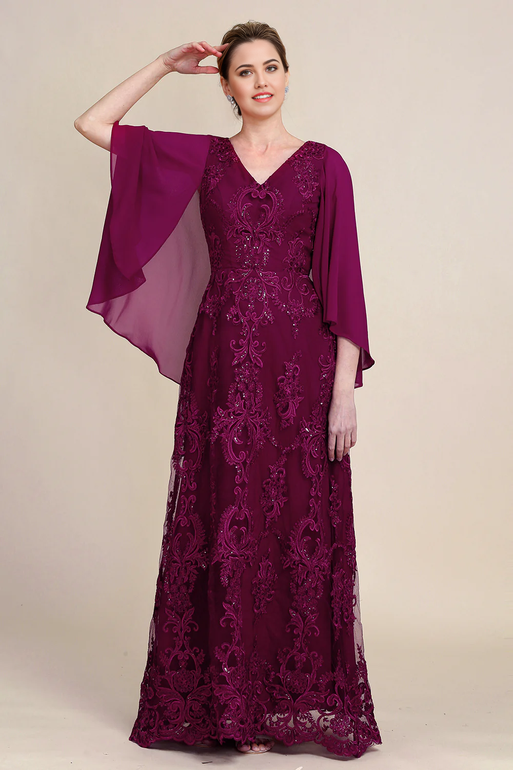 Batwing Sleeves Beaded Mother of the Bride Dress
