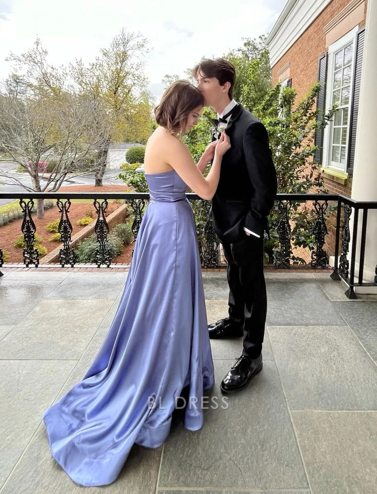 A Line Sweetheart Strapless Satin Long formal dresses Bridesmaid Dresses evening gown Prom Dress