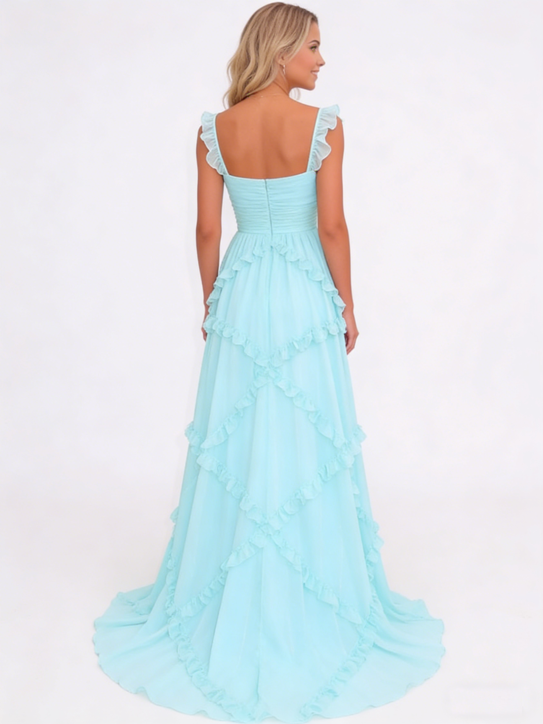 A Line Elegant Straps Chiffon Ruffles Long formal dresses Bridesmaid Dresses evening gown Prom Dress