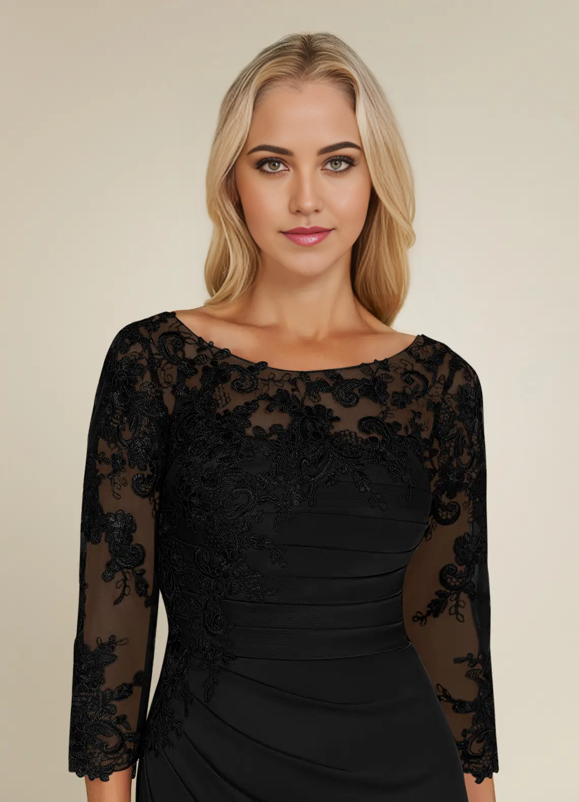 Sheath Scoop Lace Lace Appliques Black Mother of the Bride Dresses