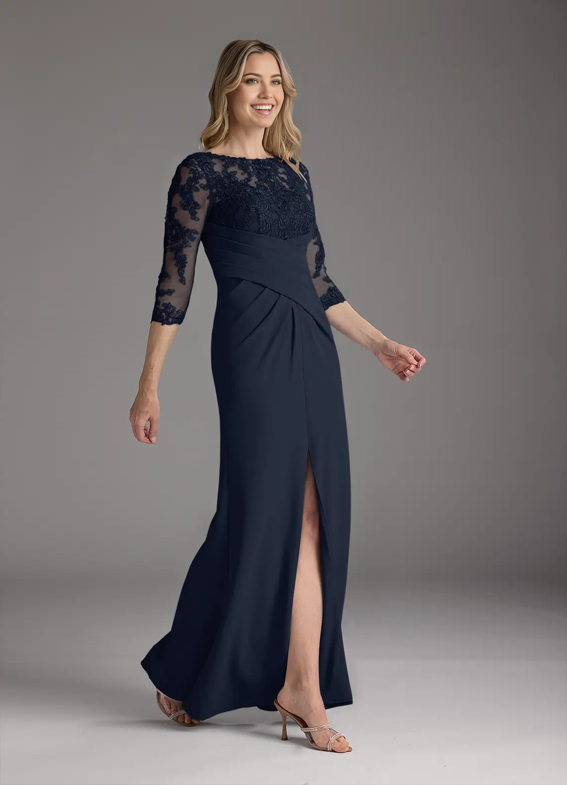 Sheath Crew Neck Lace Dark Navy formal dresses evening dress Mother of the Bride Dresses