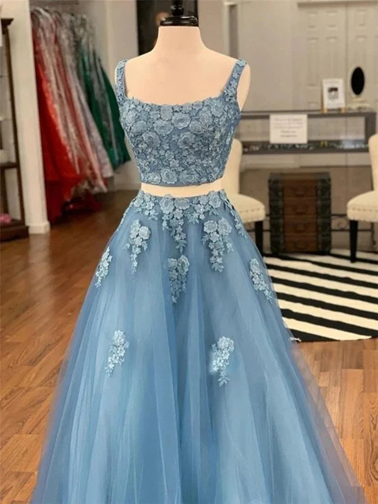 Two Piece Lace Long Prom Dresses