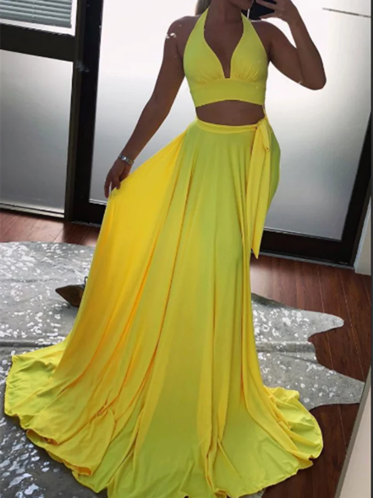 Two Pieces Long Prom Dress Long Formal Evening Dress