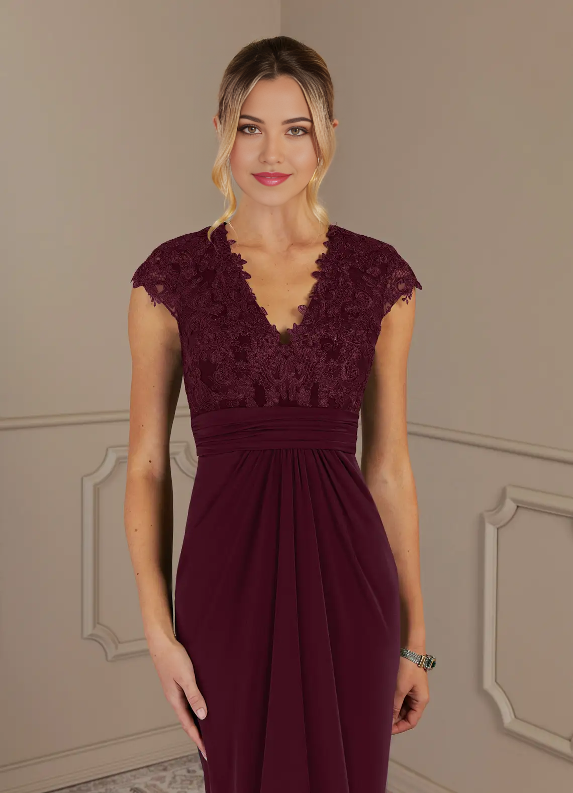 A-Line V-Neck Appliques Lace Cabernet formal dresses evening dress Mother of the Bride Dresses