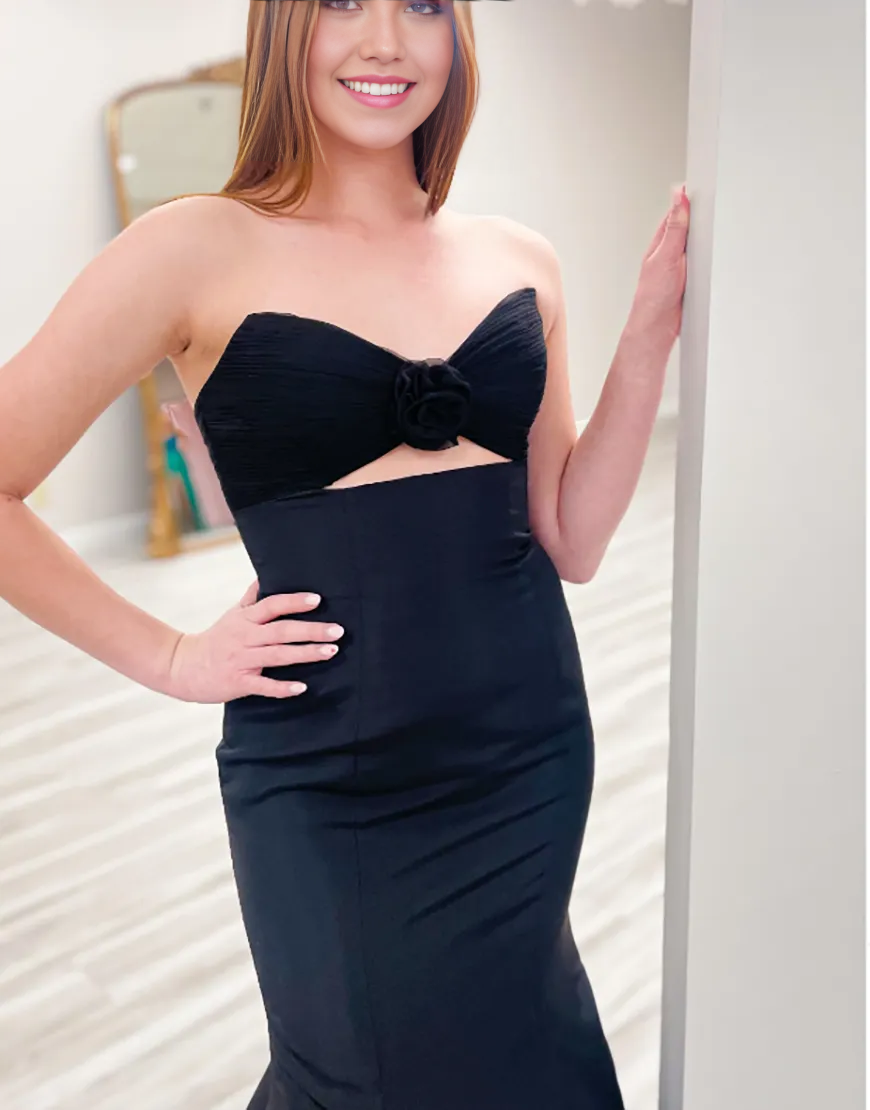 Mermaid Strapless Flower Hollow Fuchsia Long formal dresses evening gown Prom Dress