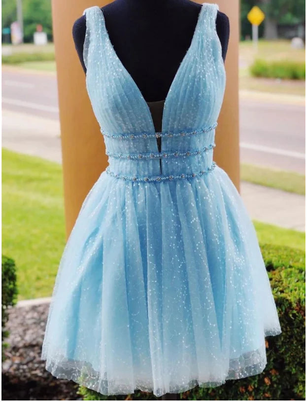 A-line V Neck Short Prom Dressses Fomal Graduation Homecoming Dresses