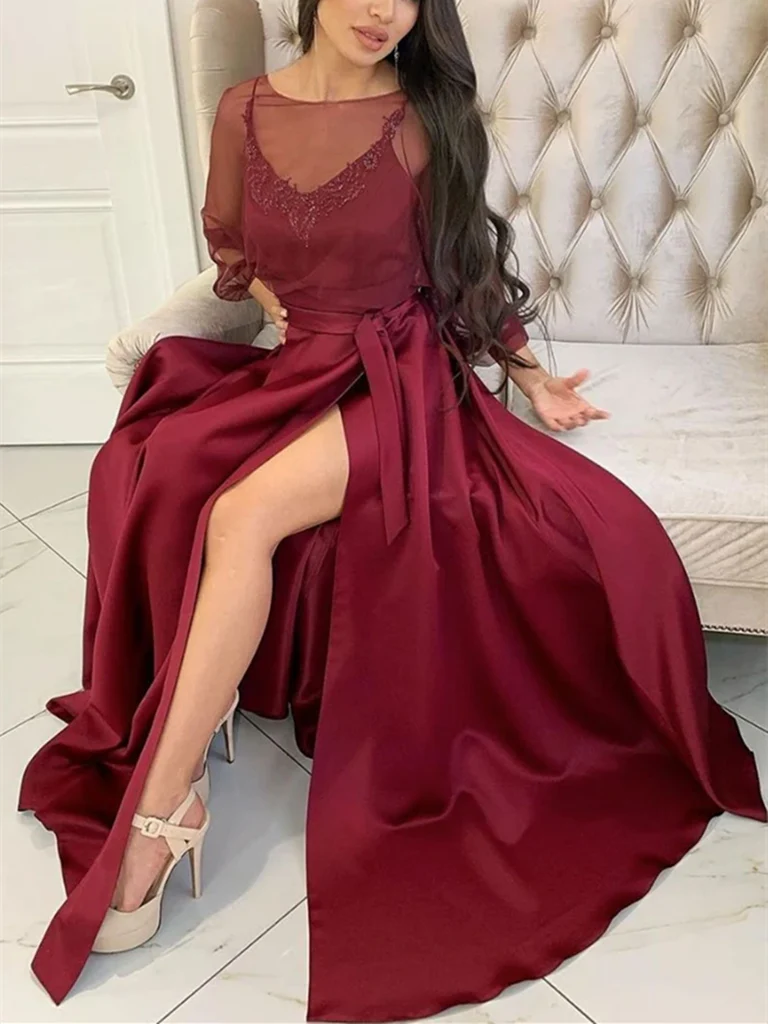 Long Sleeves Long Prom Dresses with Slit