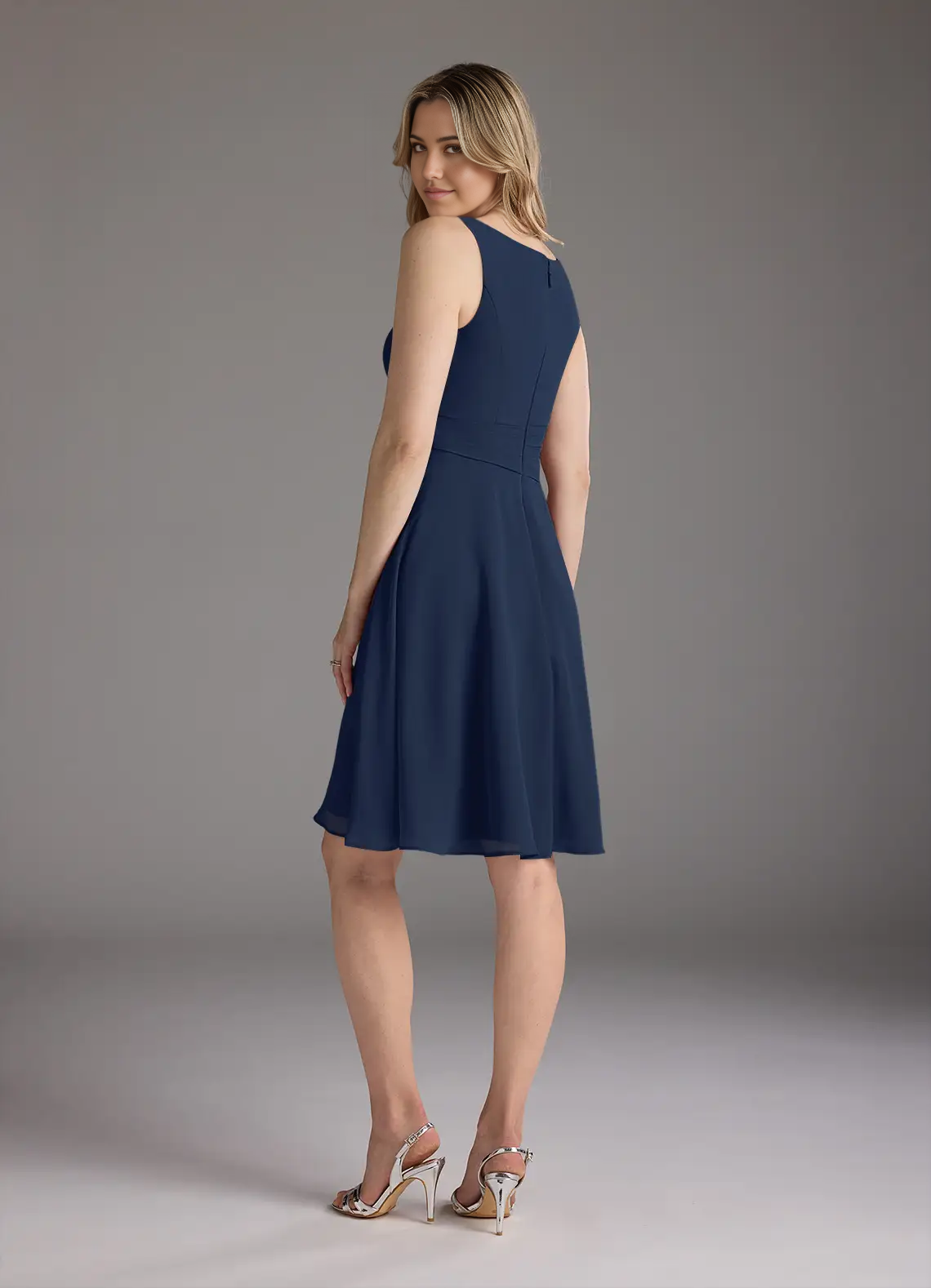 A-Line Scoop Pleated Chiffon Dark Navy formal dresses Mother of the Bride Dresses