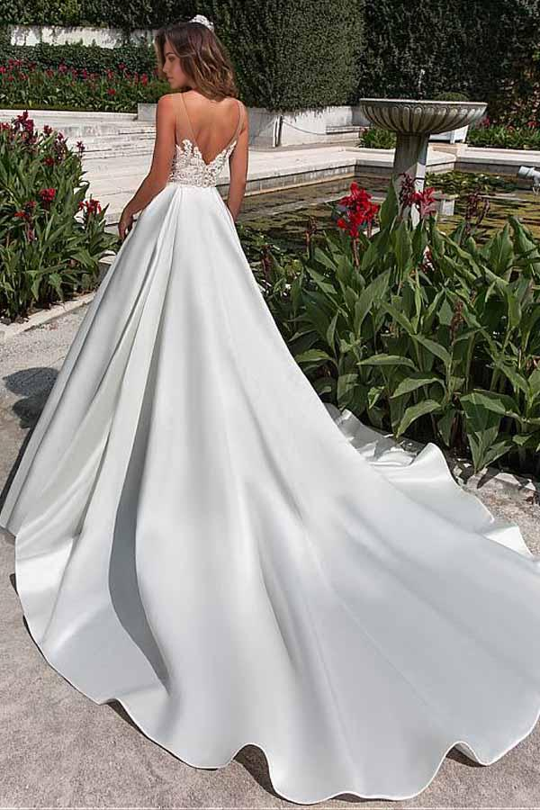 A-Linien-Brautkleid mit Satin-Ausschnitt und Spitzenapplikationen 