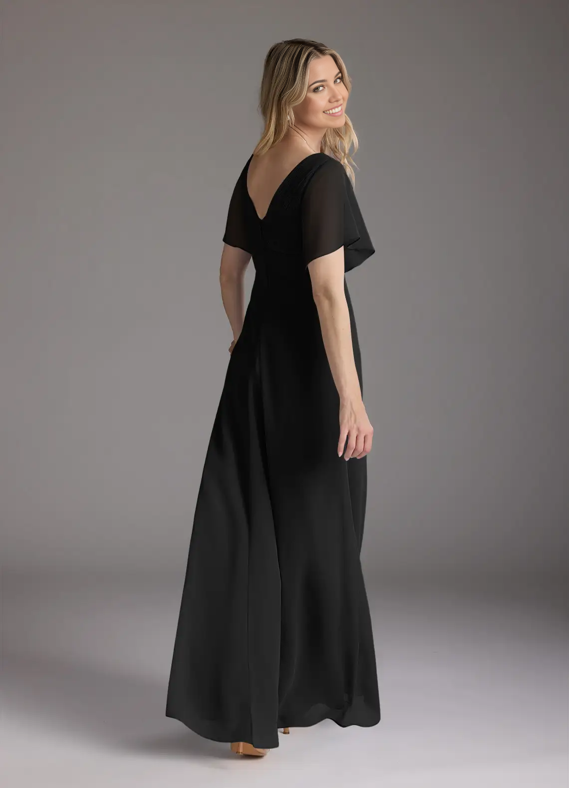 A-Line V-Neck Pleated Chiffon Black formal dresses evening dress Mother of the Bride Dresses