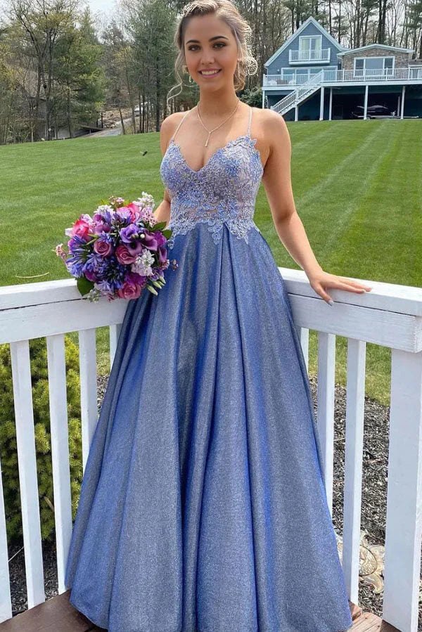 A-line Sweetheart Neck Lace Top Long Prom Dresses