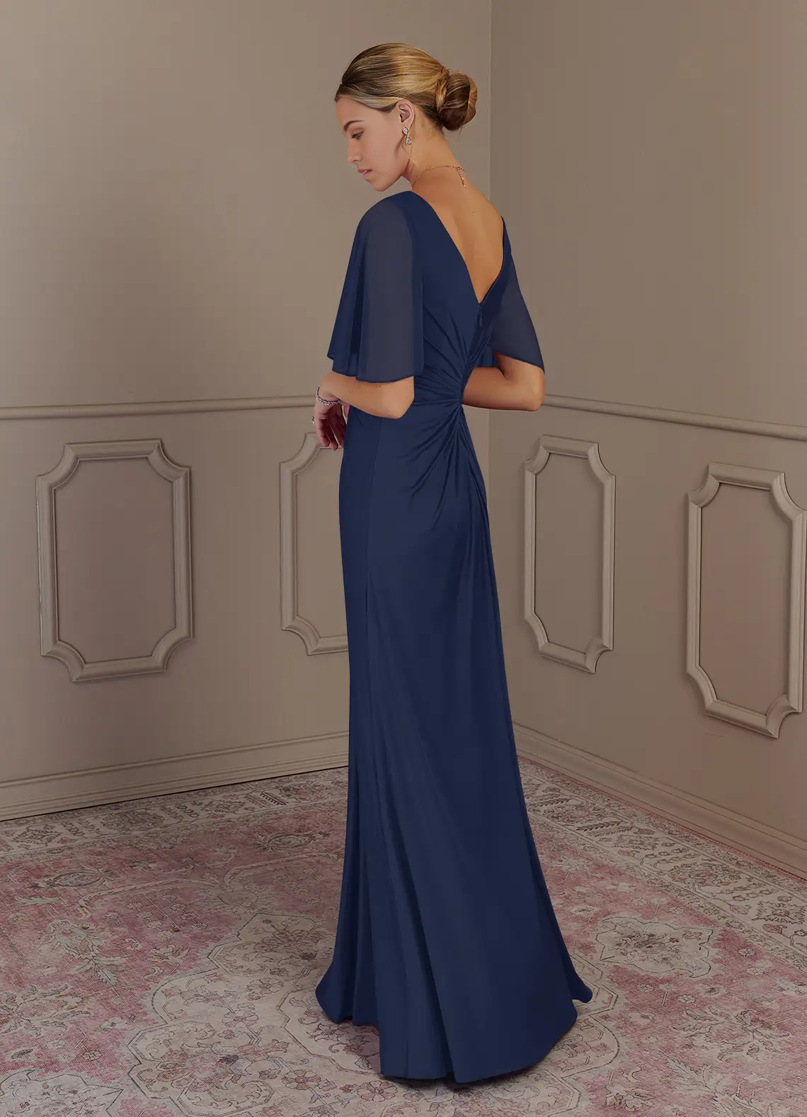 A-Line V-Neck Pleated Dark Navy formal dresses evening dress Mother of the Bride Dresses