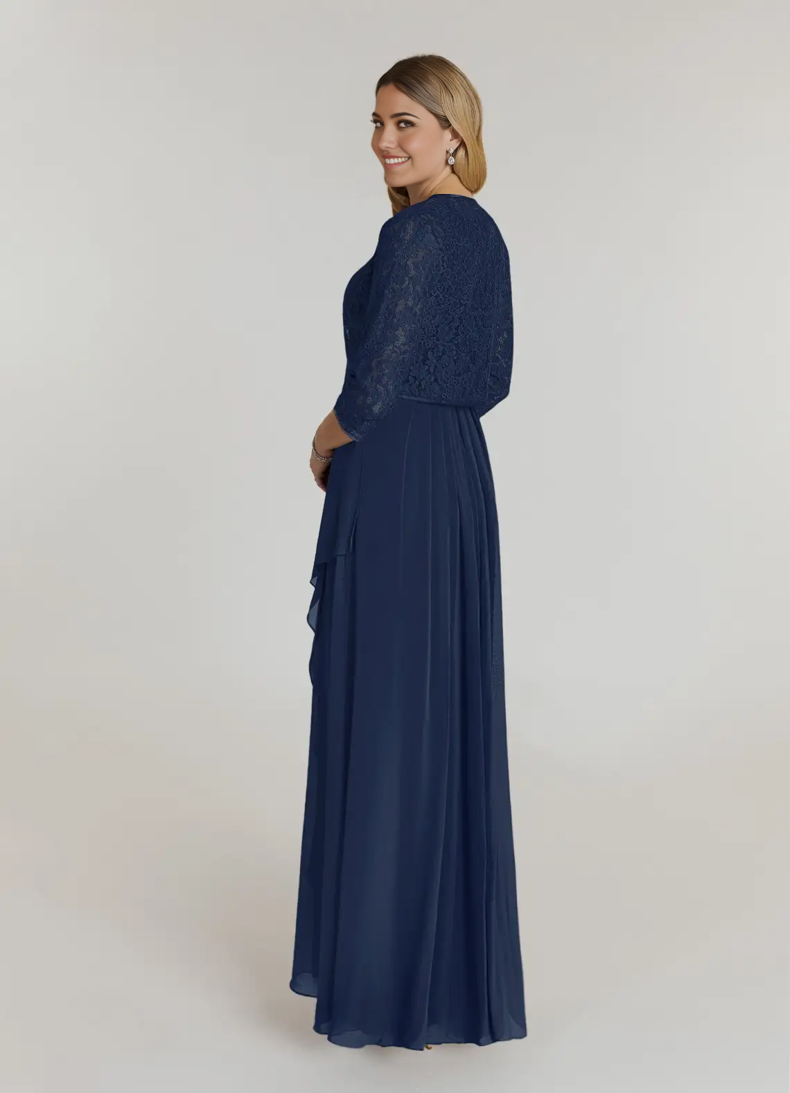 A-Line Square Neckline Lace Chiffon Dark Navy formal dresses evening dress Mother of the Bride Dresses