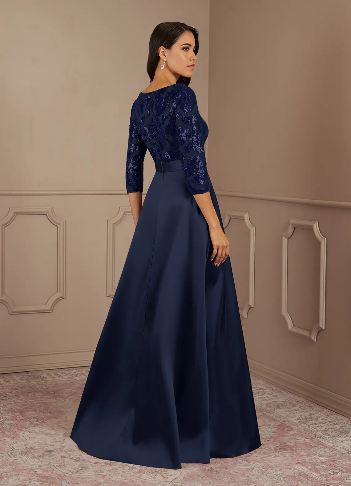 A-Line Crew Neck Sequins Dark Navy formal dresses evening dress Mother of the Bride Dresses
