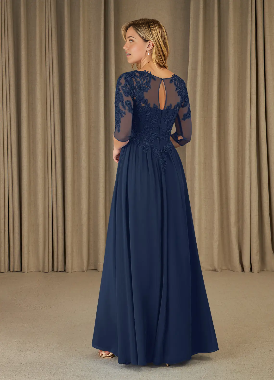 A-Line Scoop Lace Chiffon Dark Navy formal dresses evening dress Mother of the Bride Dresses