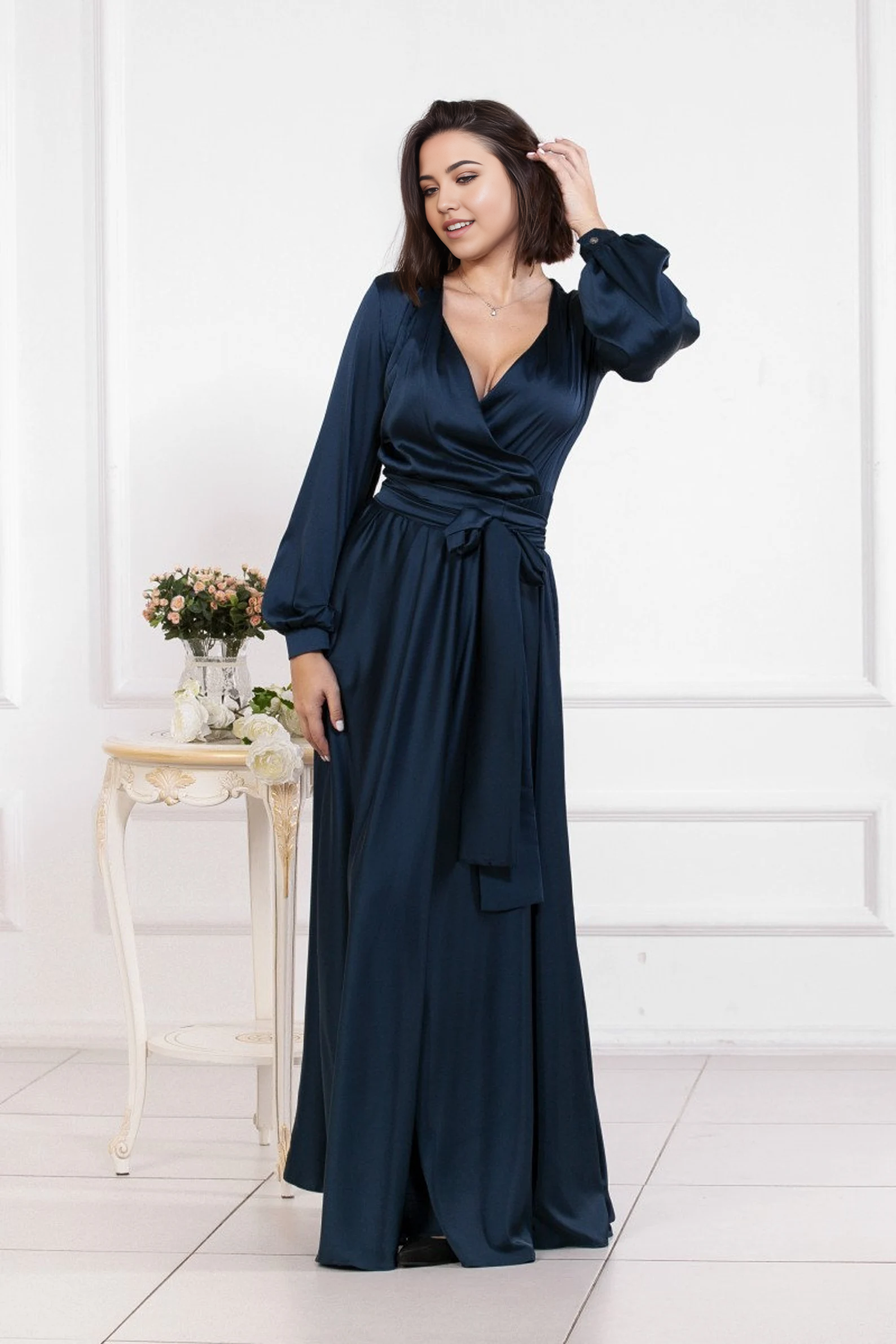 A-line V-Neck Long Sleeve Bridesmaid Dress Formal Dresses for Wedding Guest Cocktail Dress Mother of the Bride Dresses