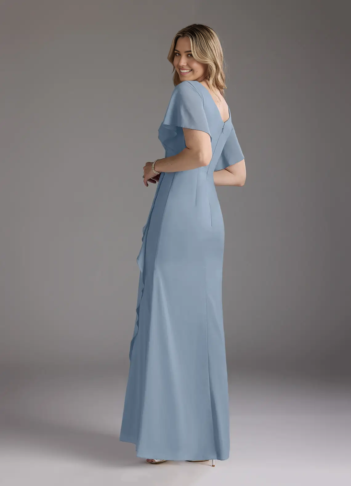 Mermaid V-Neck Pleated Chiffon Dusty Blue formal dresses evening dress Mother of the Bride Dresses