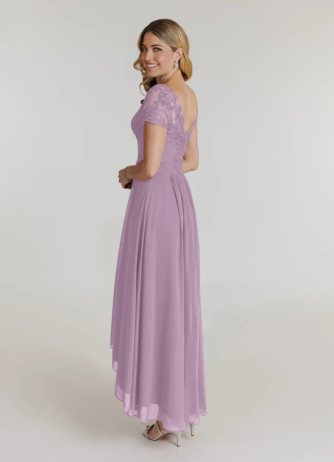 A-Line V-Neck Lace Chiffon Short Sleeve Wisteria formal dresses evening dress Mother of the Bride Dresses