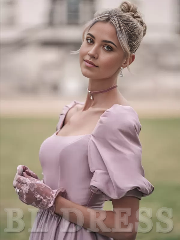 A-line Princess Square Neck Satin Floor-Length formal dress evening gown Wedding Guest Dresses Prom Dress