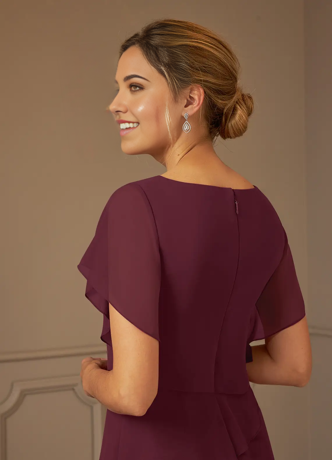 A-Line V-Neck Chiffon Cabernet formal dresses Mother of the Bride Dresses