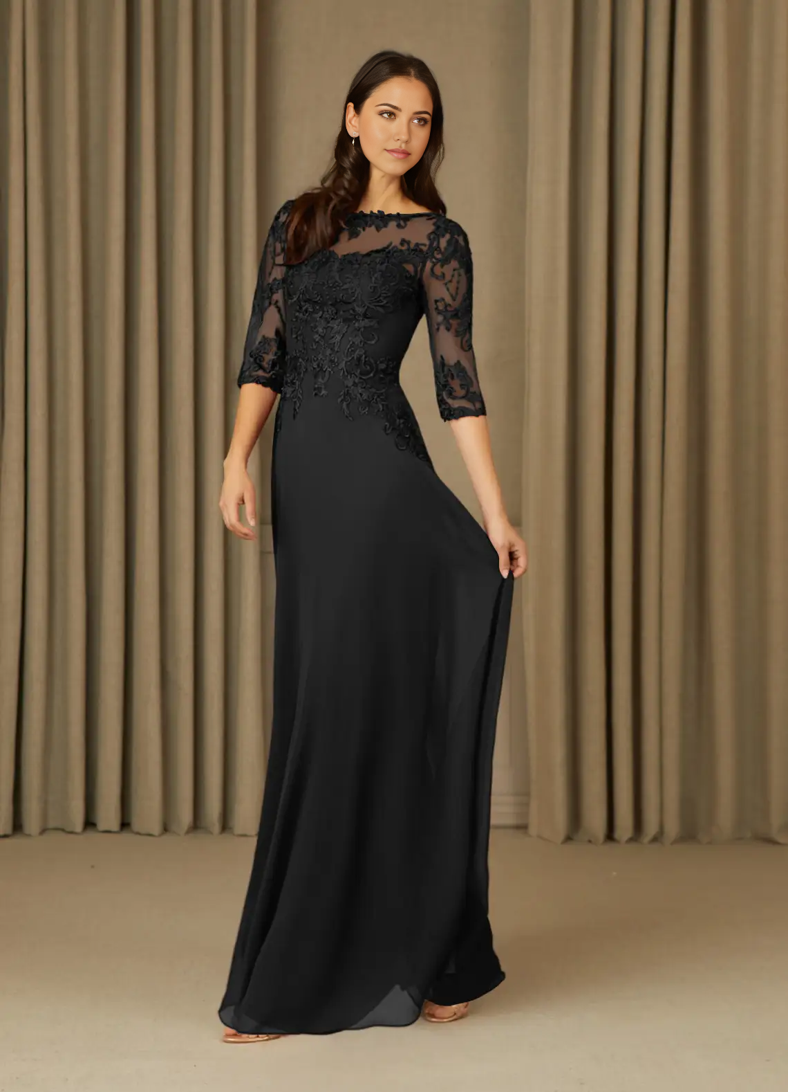 A-Line Lace Chiffon Appliques Black formal dresses evening dress Mother of the Bride Dresses