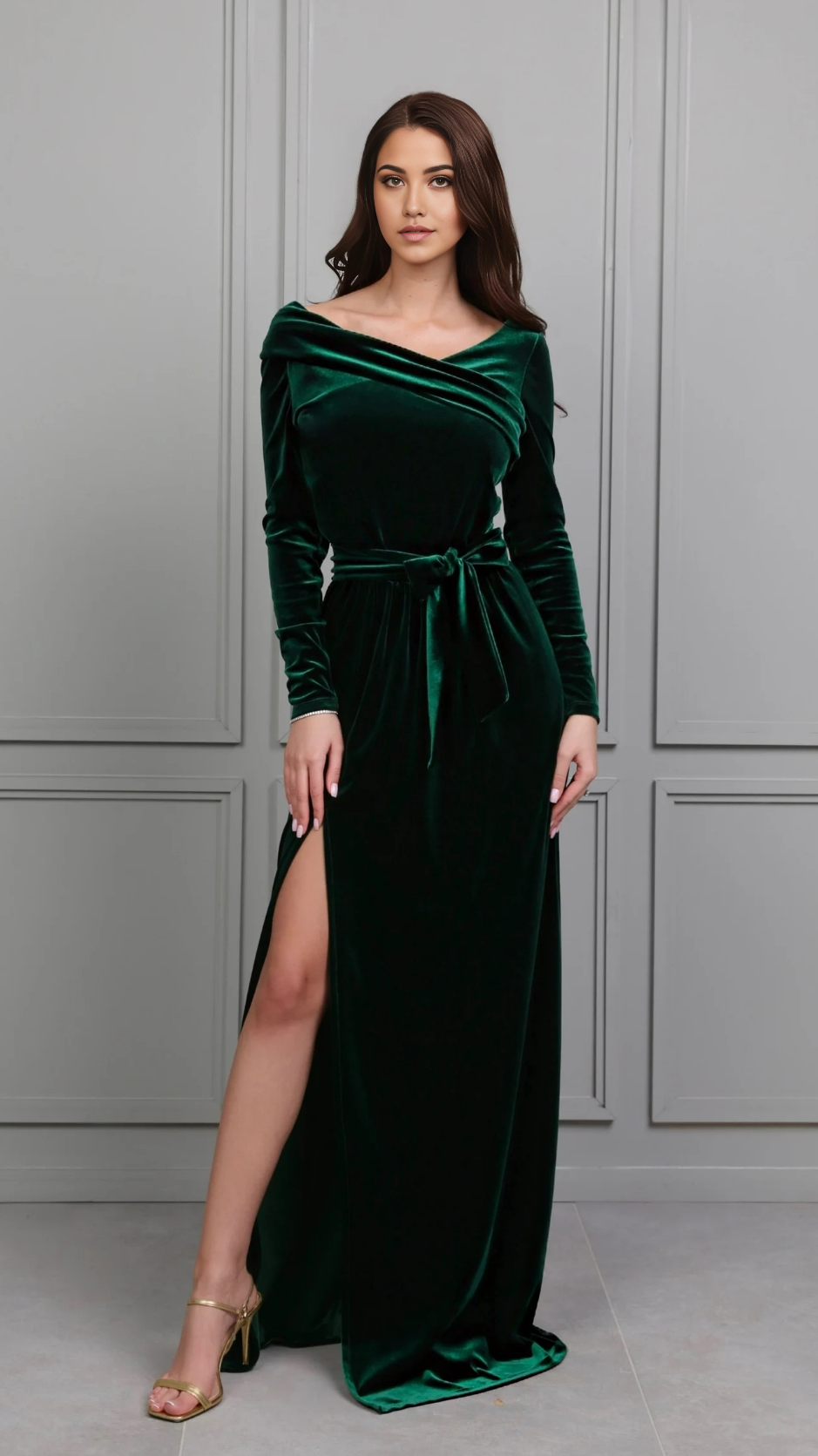 A-line Velvet Long Sleeve Bridesmaid Dress Formal Dresses for Wedding Guest Cocktail Dress Mother of the Bride Dresses
