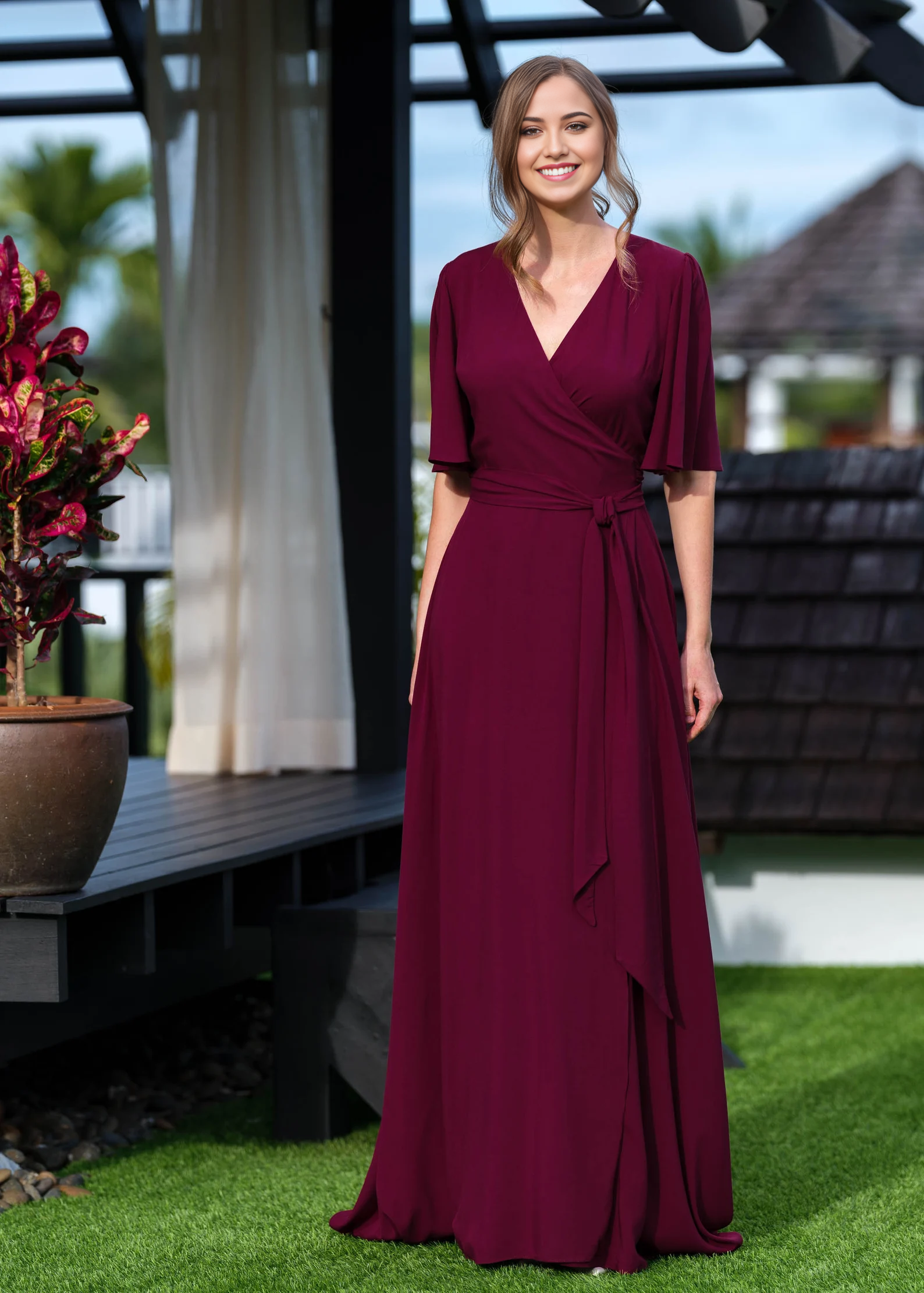 A-line V-Neck Half Sleeve Bridesmaid Dress Formal Dresses for Wedding Guest Cocktail Dress Mother of the Bride Dresses