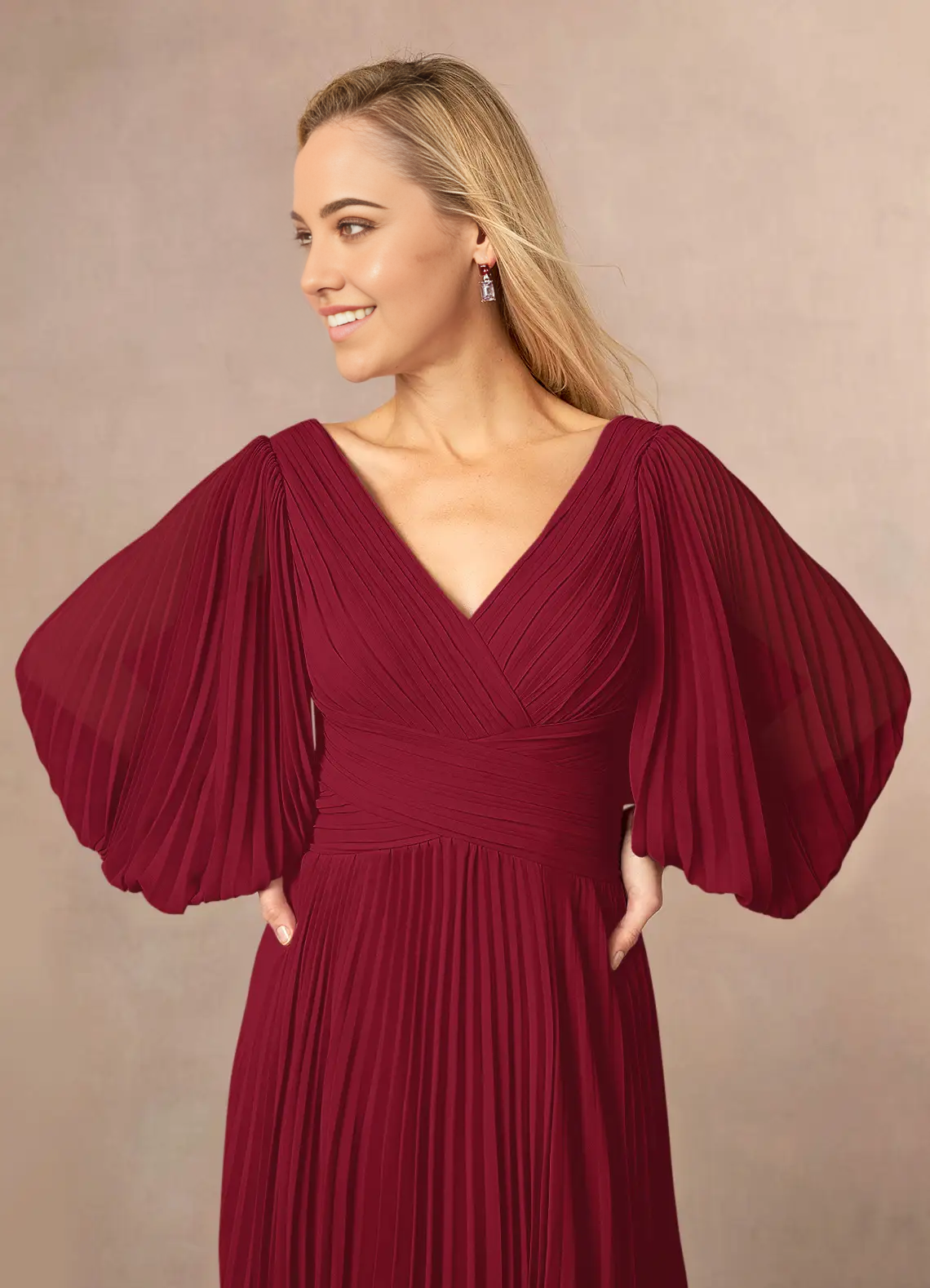 A-Line V-Neck Pleated Chiffon Burgundy formal dresses evening dress Mother of the Bride Dresses