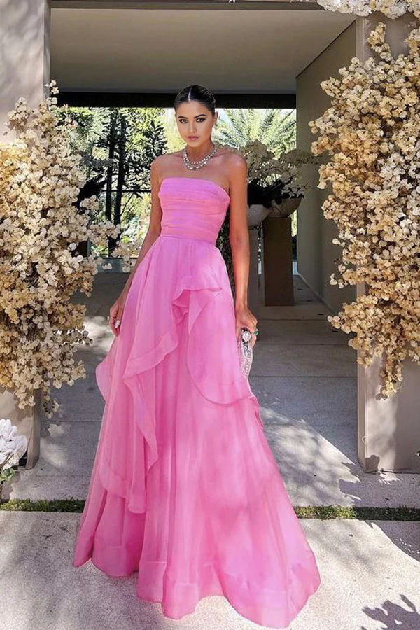 Elegant Strapless Layered Prom Dresses Long Formal Gowns