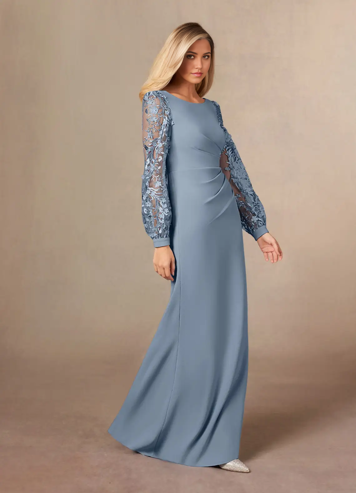 Sheath Lace Long Sleeve Dusty Blue formal dresses evening dress Mother of the Bride Dresses