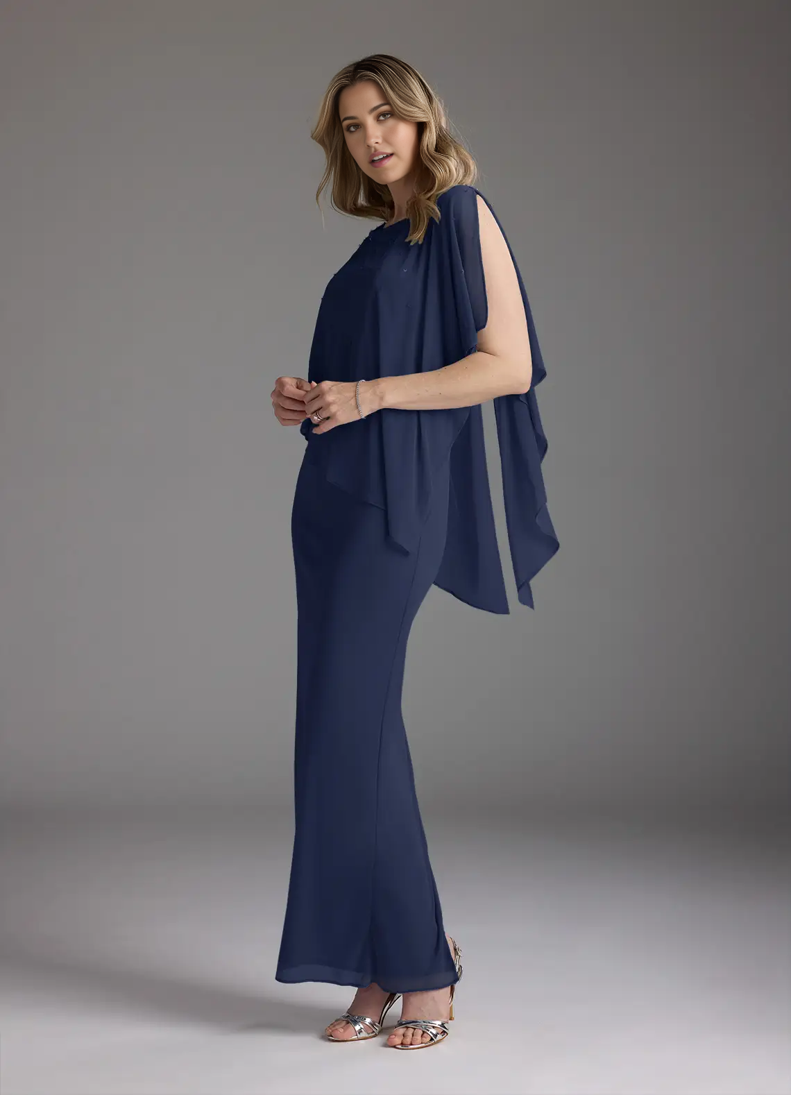 Sheath Beaded Chiffon Dark Navy formal dresses evening dress Mother of the Bride Dresses