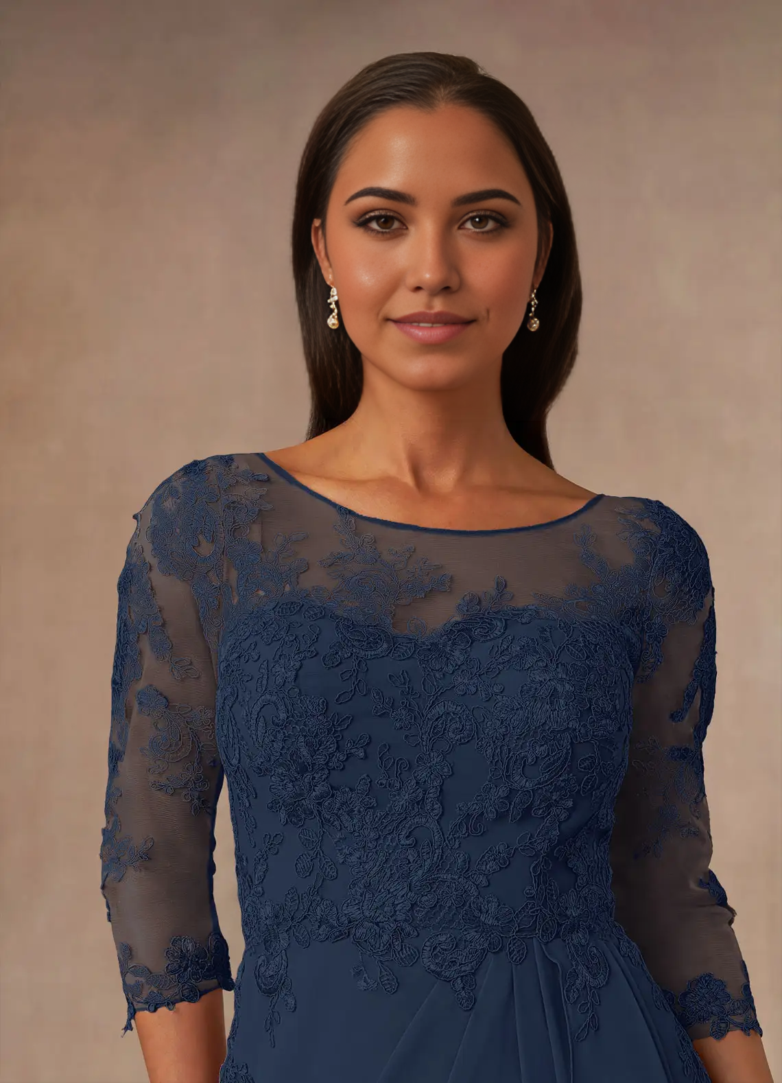 A-Line Scoop Chiffon Dark Navy Mother of the Bride Dresses