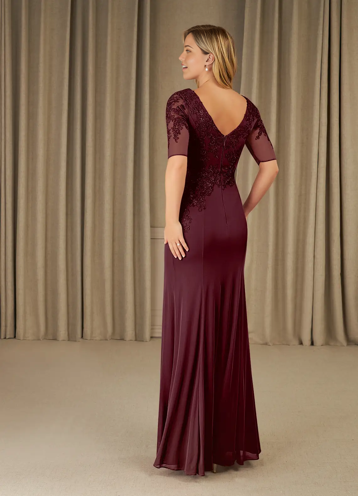 Mermaid Lace Appliques Cabernet formal dresses evening dress Mother of the Bride Dresses