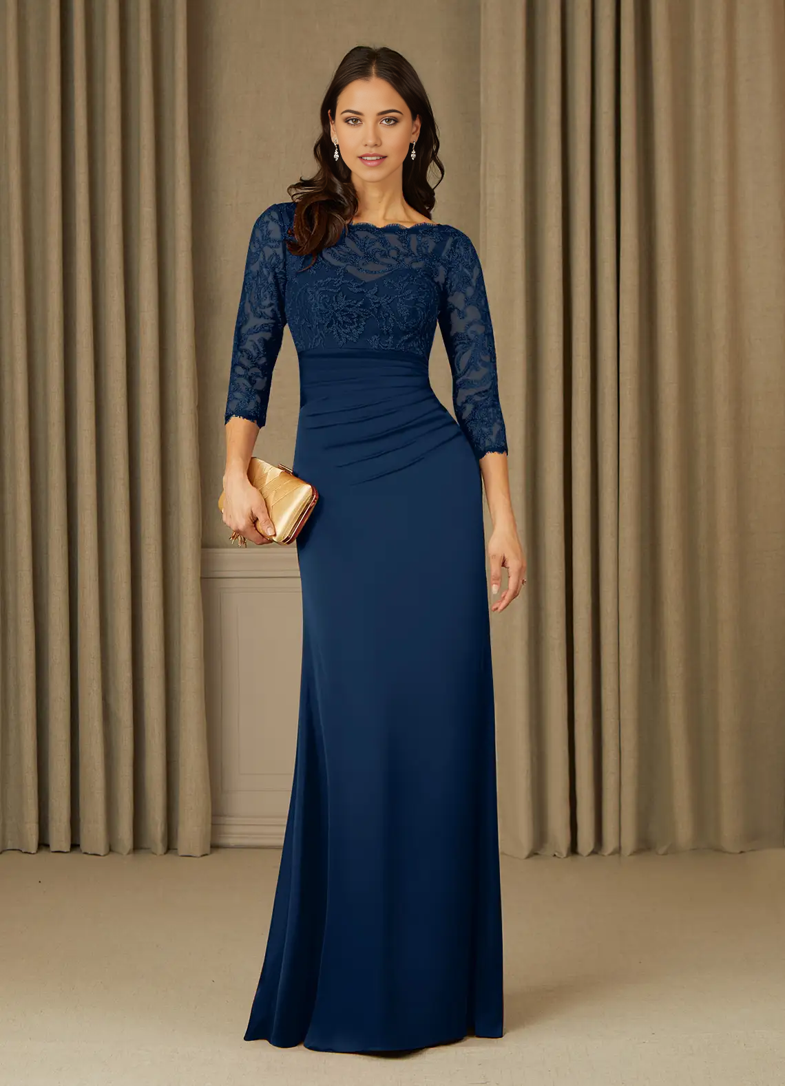 Mermaid Lace Dark Navy 3/4 Length Sleeve formal dresses evening dress Mother of the Bride Dresses
