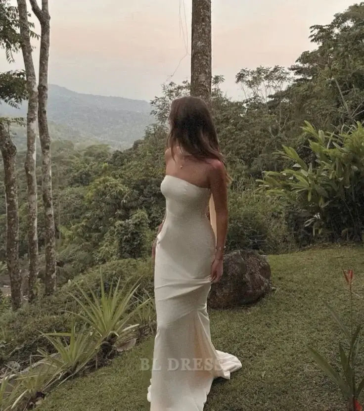 Mermaid Elegant Strapless Ivory formal dresses Bridesmaid Dresses evening gown Prom Dress