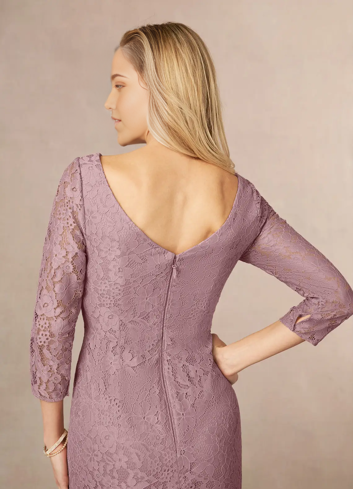 Sheath Lace Tea Length Dusty Rose formal dresses evening dress Mother of the Bride Dresses