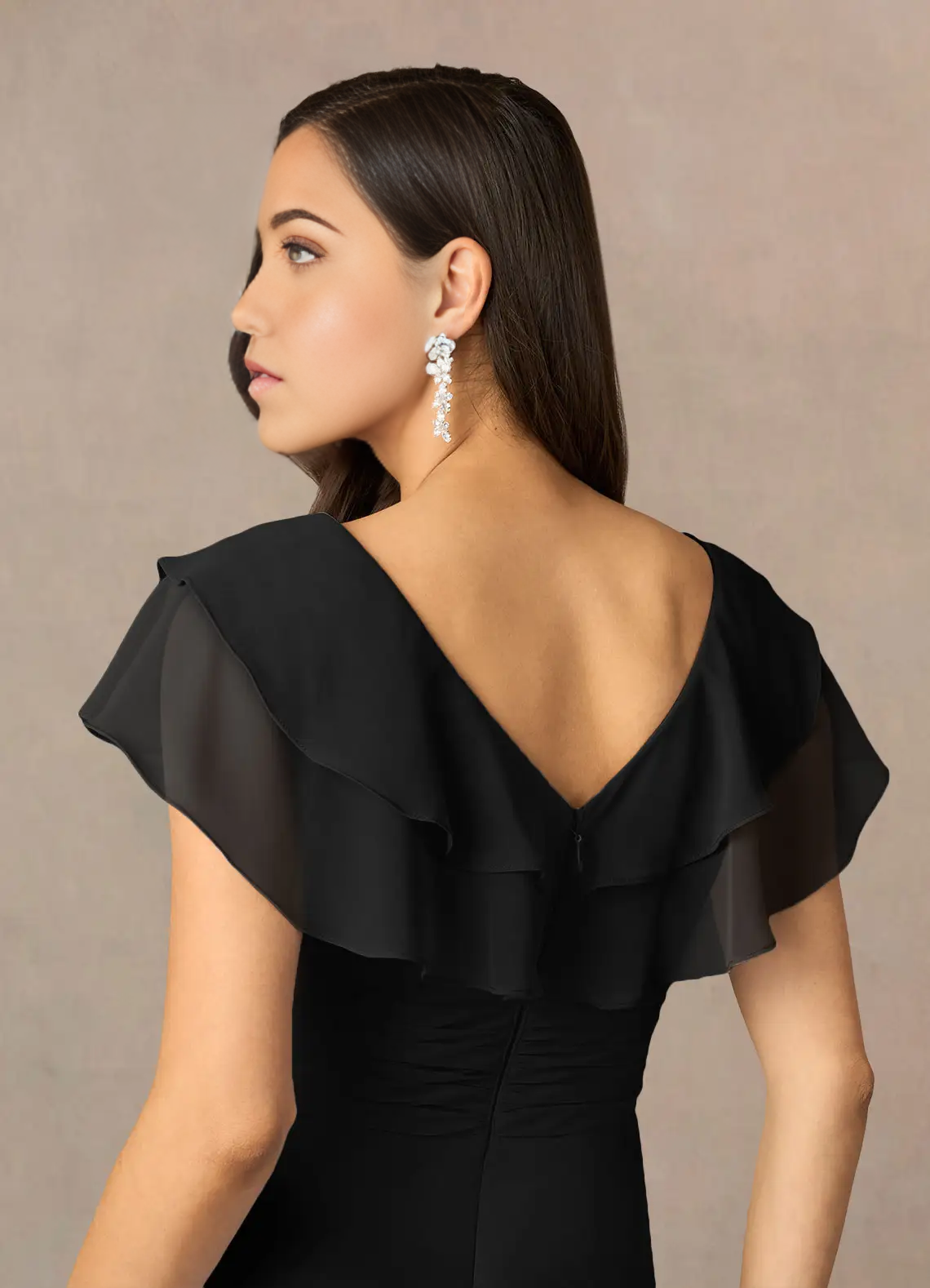 A-Line V-Neck Ruched Chiffon Black Mother of the Bride Dresses