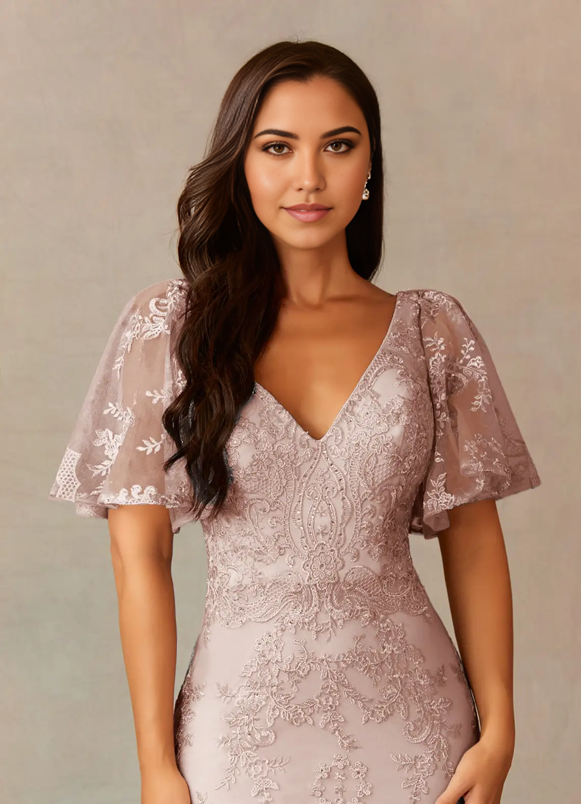 Mermaid V-Neck Lace Dusty Rose formal dresses evening dress Mother of the Bride Dresses