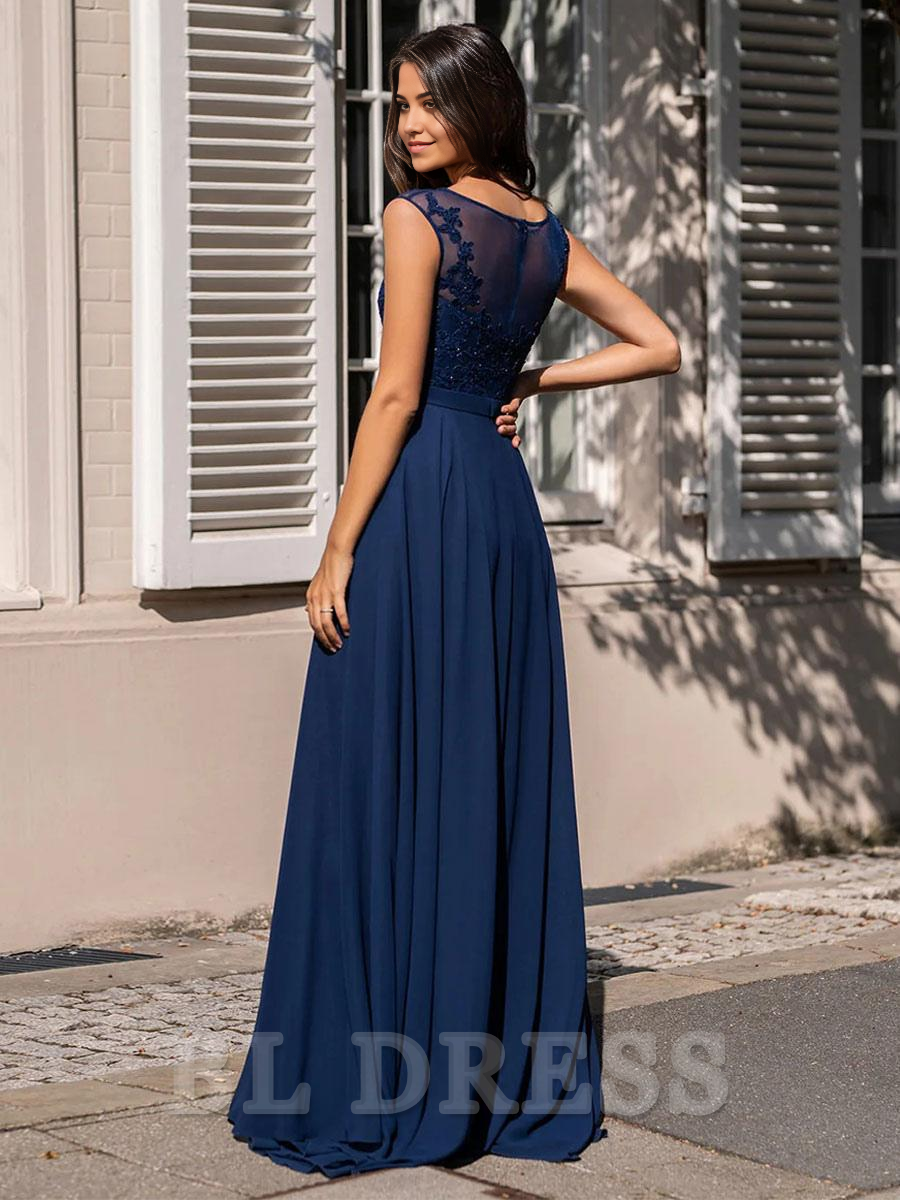A-Line Floor-Length Illusion Neckline Lace formal dress evening gown Wedding Guest Dresses Prom Dress