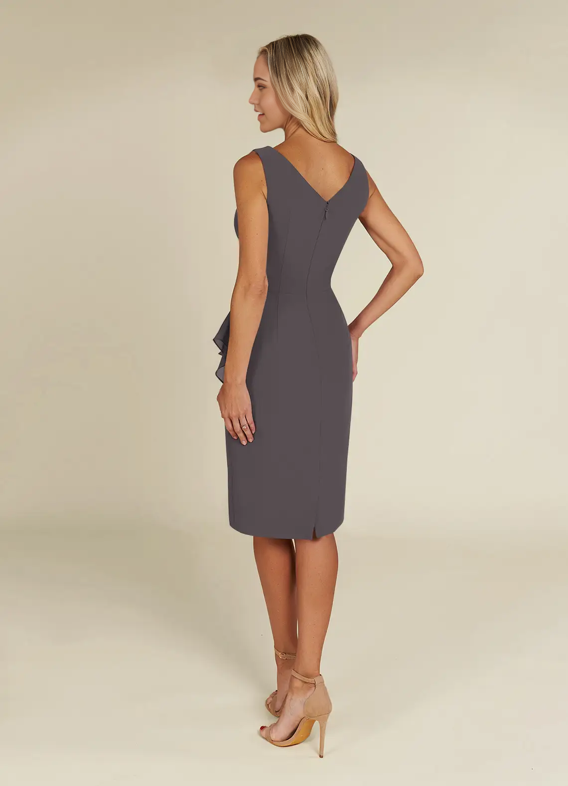 Sheath V-Neck Pleated Chiffon Steel Grey formal dresses evening dress Mother of the Bride Dresses