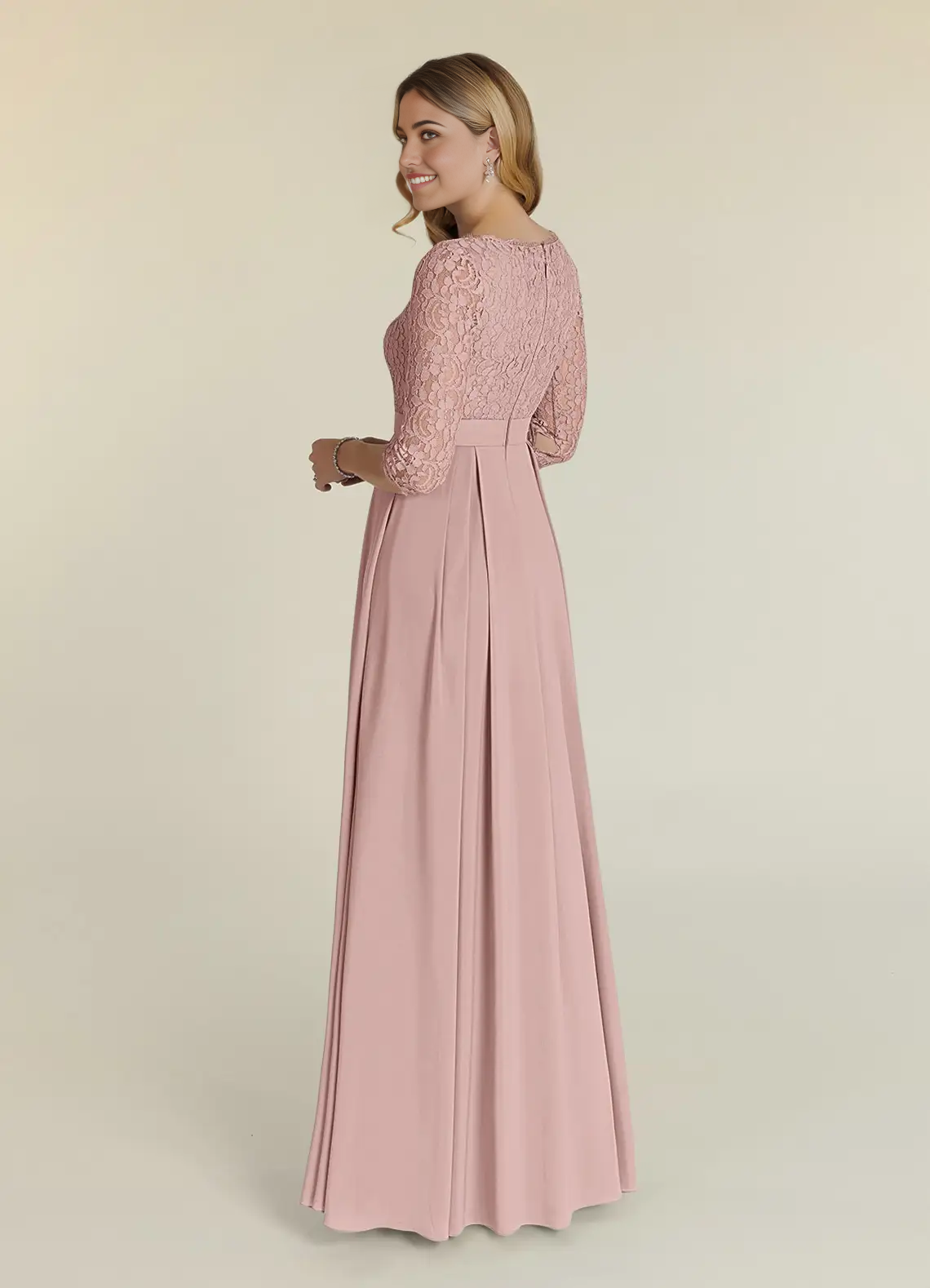 A-Line Crew Neck Lace Dusty Rose formal dresses evening dress Mother of the Bride Dresses