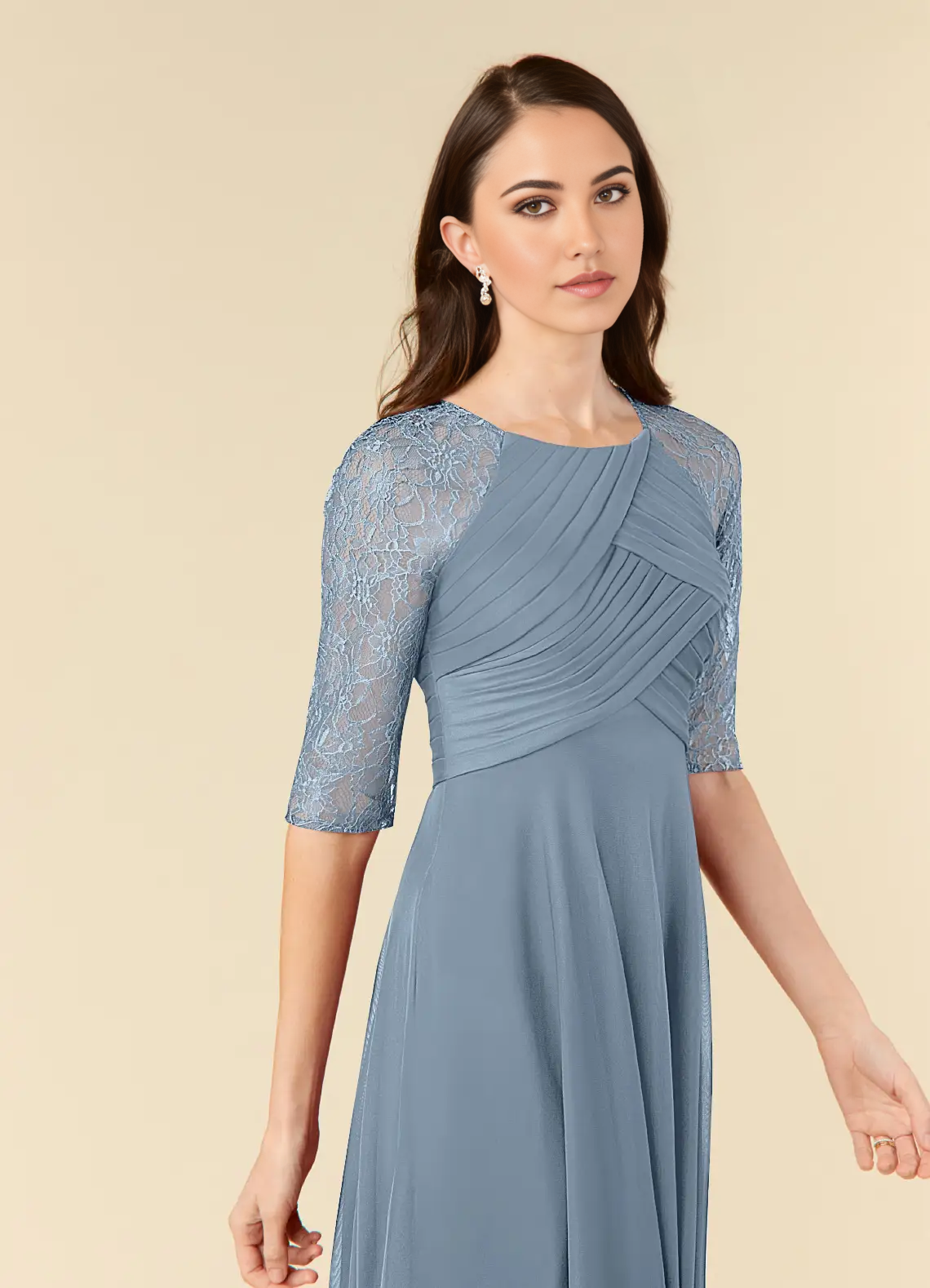 A-Line Lace Tea Length Dusty Blue formal dresses evening dress Mother of the Bride Dresses