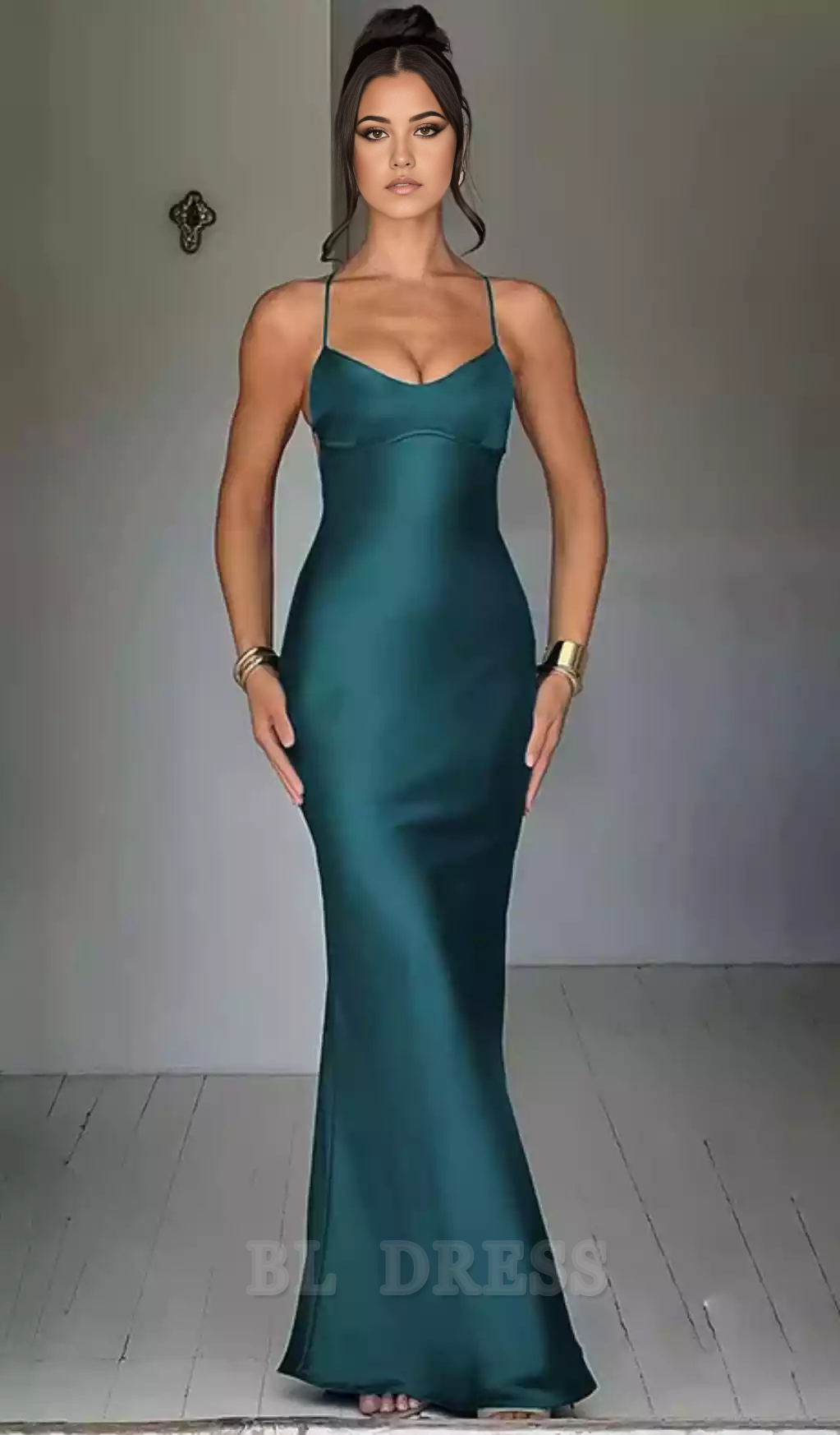 Elegant Spaghetti Straps Satin Backless Sexy formal dresses Bridesmaid Dresses evening gown Prom Dress